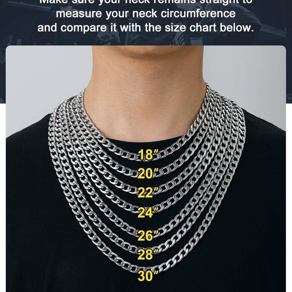 Cuban Link Necklace for Men, Silver/Black/Gold Plated Stainless Steel Mens Chain - Picture 5 of 6